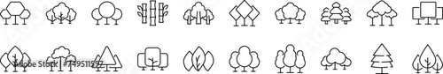 Pack of linear symbols of tree. Editable stroke. Linear symbol for web sites, newspapers, articles book