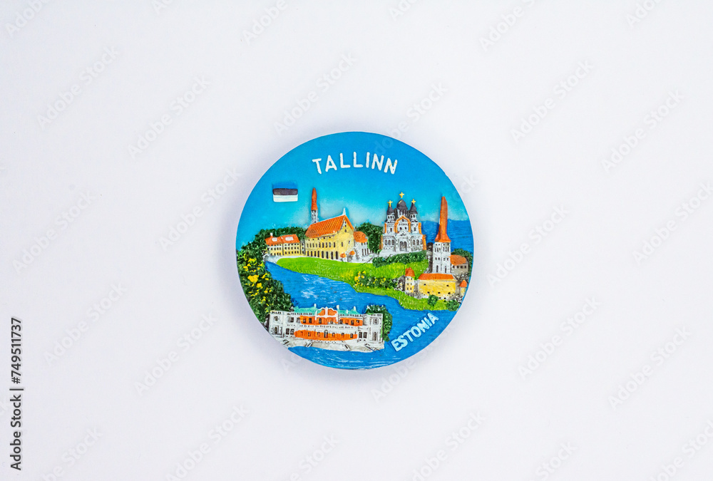 Naklejka premium The travel fridge souvenir magnet – Tallinn, Estonia. On a white background
