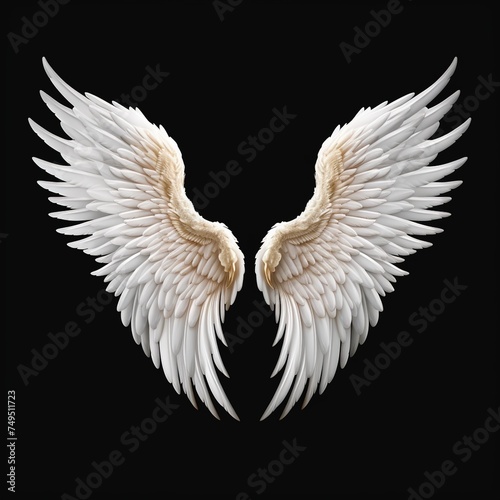 A pair of Ultra realistic luxurious royal white wings isolated on black background