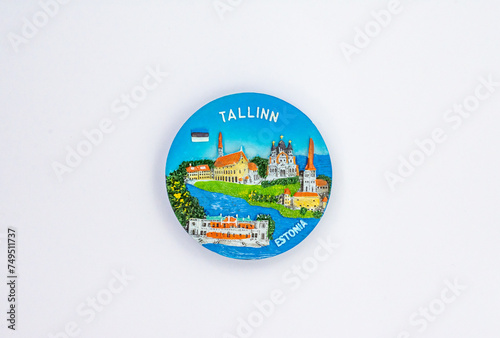 The travel fridge souvenir magnet     Tallinn  Estonia. On a white background