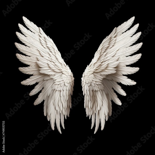 A pair of Ultra realistic luxurious royal white wings isolated on black background