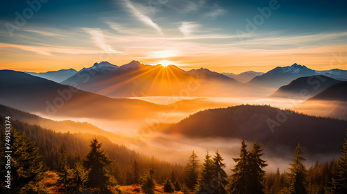 Radiant Dawn - Awe-Inspiring Sunrise over British Columbia's Majestic Mountain Ranges