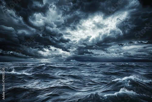 Atmospheric horror scene with ominous clouds over a turbulent sea Evoking a sense of mystery and foreboding