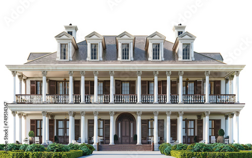 The Allure of a Colonial-Style Plantation House Isolated on Transparent Background PNG.