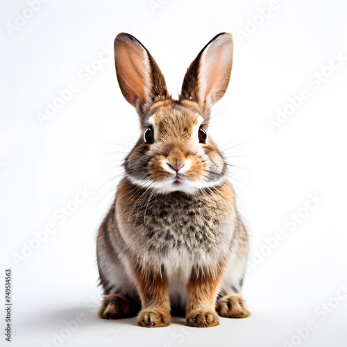 Cute rabbit sitting peacefully against a white backdrop, generative ai ©  Solivox