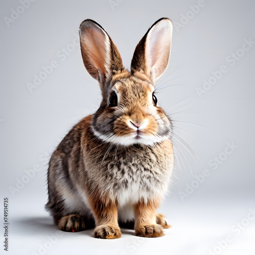 Cute rabbit sitting peacefully against a white backdrop, generative ai