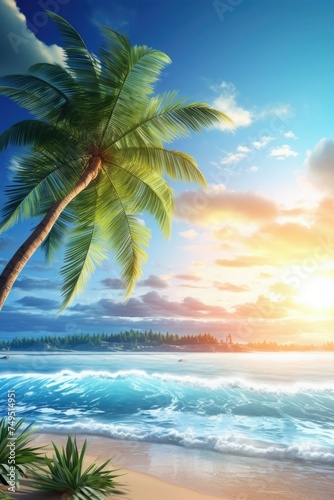 Palm tree on the background of the sea