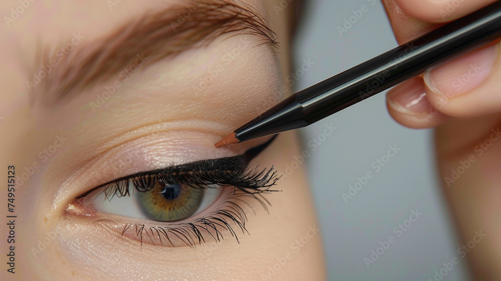 woman using a pencil eyeliner