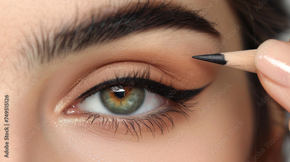 woman using a pencil eyeliner