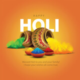 Beautiful poster for Indian festival Happy Holi with color pot background. vector illustration design