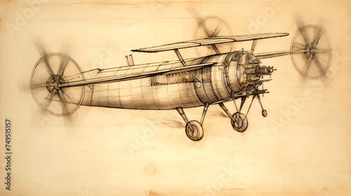 Abstract drawing depicts ancient vehicle. Technical sketch unveils old machinery.