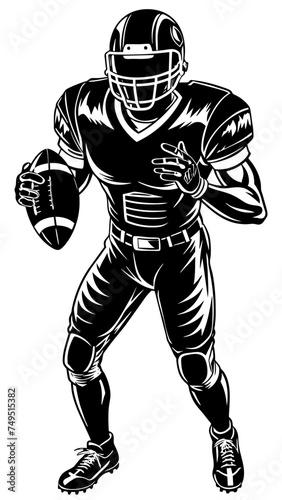 american football player with ball. Vector cartoon illustration