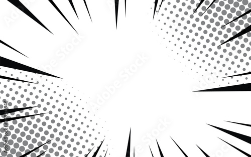 Comic book action lines background. Manga speed frames, superhero action. Black and white vector retro illustration