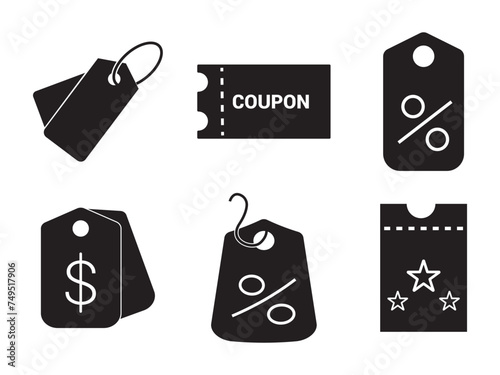 Price tag icons set. Flat art style. discount coupon sale promotion symbol, Vector illustration isolated on white background