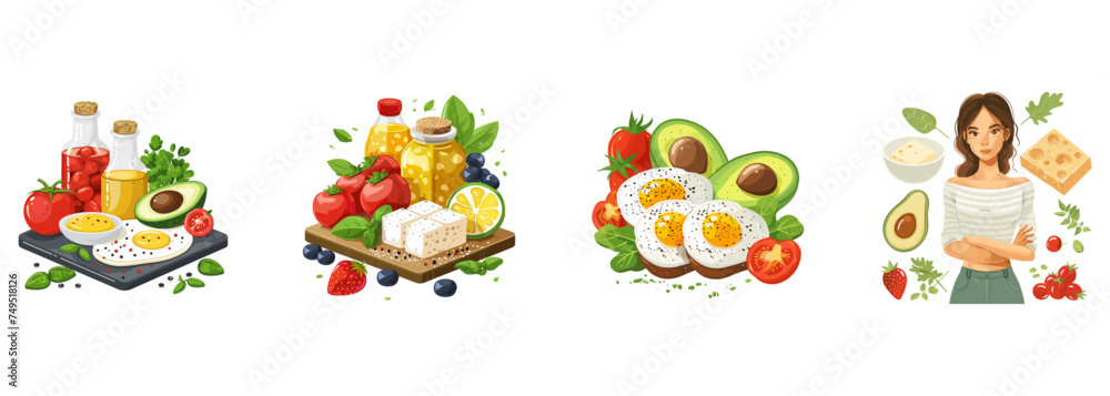 Keto diet, low carb, health clipart vector illustration set