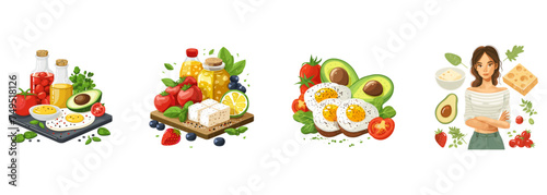 Keto diet, low carb, health clipart vector illustration set photo