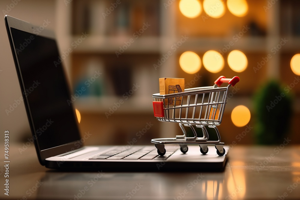Digital Shopping: Mini Cart and Laptop