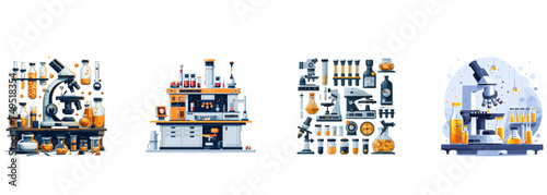 Laboratory equipment, science, research tools clipart vector illustration set