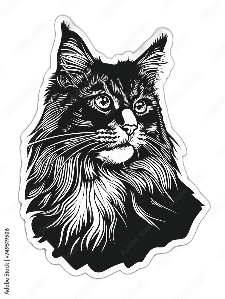 Housecat Maine Coon sticker, a cute portrayal of domestic bliss.