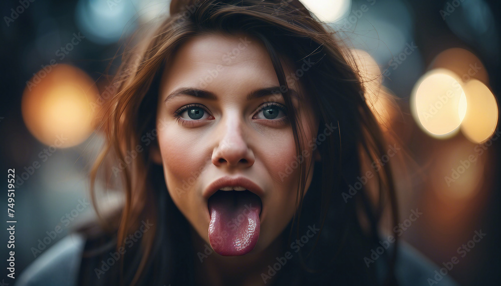A Touch of Mischief: Young Woman's Playful Tongue Out A Touch of Mischief: Young Woman's Playful Tongue Out