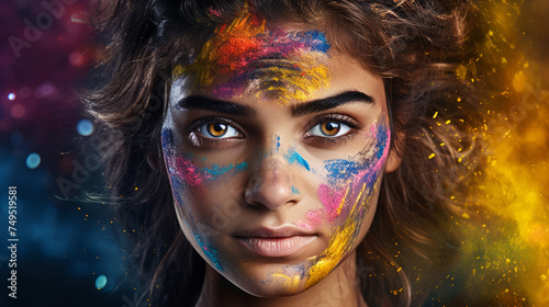 Beautiful woman with creative make up on colorful background. Beauty, fashion.