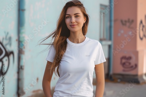 Young girl in white t-shirt on the street
