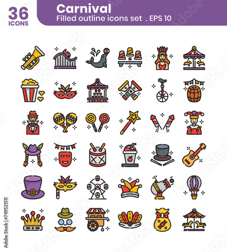 Carnival blue filled outline icons set
