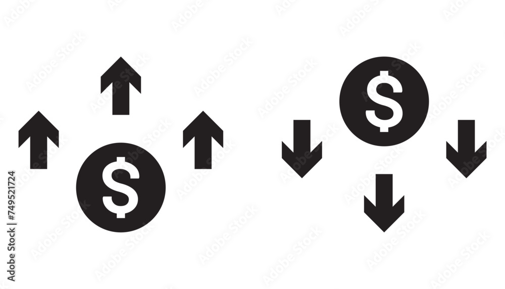 Dollar price up down icon vector in flat style Money vector symbol Dollar price up down icon vector in flat style Money vector symbol