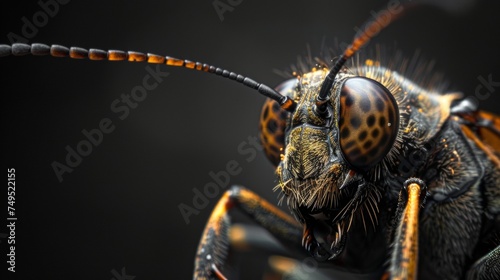 close up of a wasp on black background