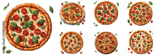 Pizza, Italian cuisine, fast food clipart vector illustration set