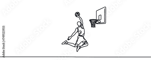 Continuous line drawing of a basketball player. vector illustration