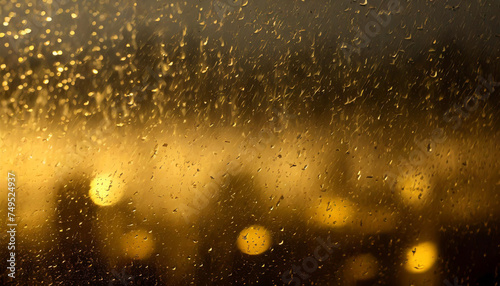 Raining on Window in a City Bokeh background 