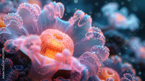 Unreal flower-like creature close-up underwater © Kondor83