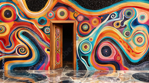 Psychedelic Wall Art with Swirling Colors - Doors to Perception Concept