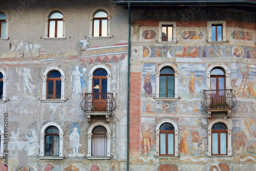 Painted traditional palaces in Trento, Trentino Alto Adige, Italy