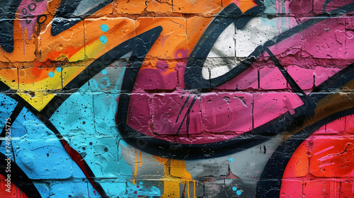 Bright graffiti on brick wall. Close up abstract background