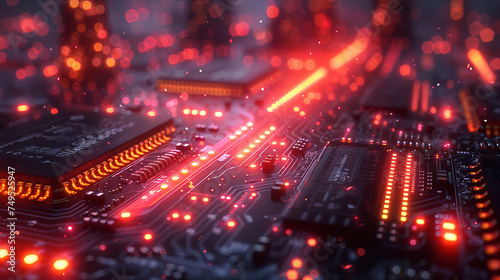 electronic multilayer red color printed circuit computer motherboard © Oleg Kolbasin