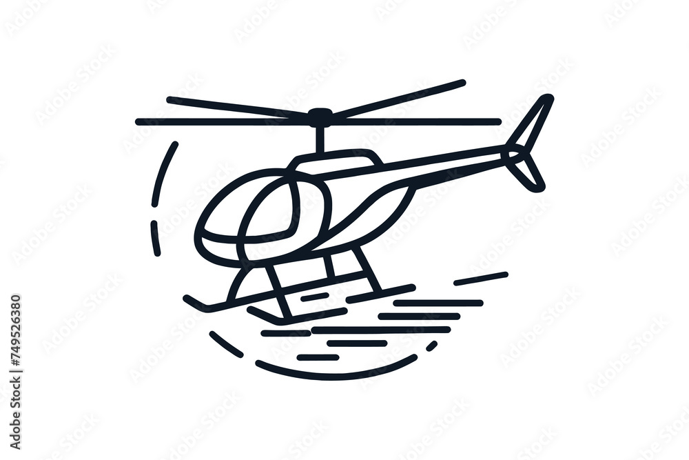 one line helicopter, one continuous line helicopter vector illustration.