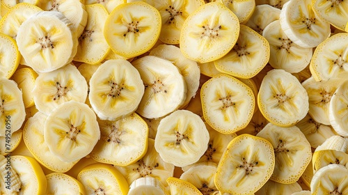 background of ripe sliced banana slices, closeup, creating a vibrant and nutritious food backdrop.