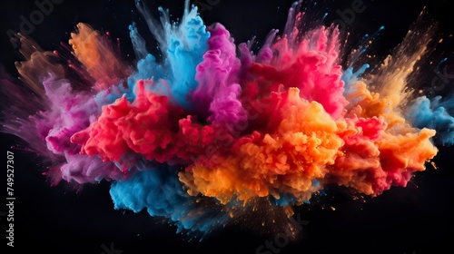 Explosion of colored powder on black background