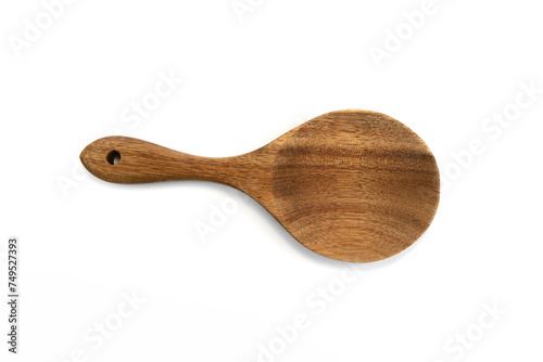 Empty wooden spoon isolated on white background. Top view of natural kitchenware