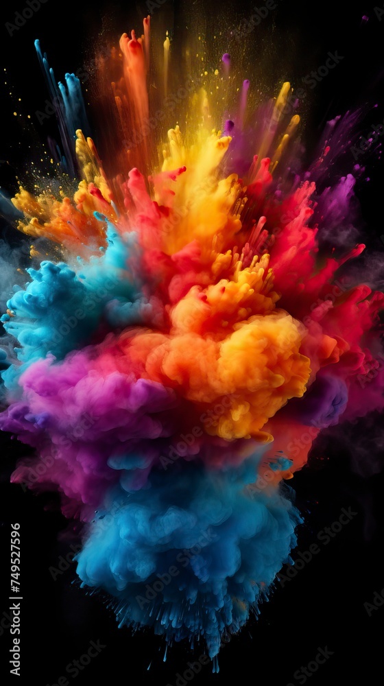 Explosion of colored powder on black background