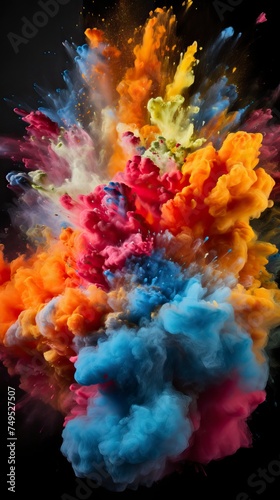 Explosion of colored powder on black background