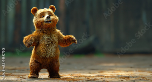 Happy Animated Bear Waving in a Cheerful Pose. An adorable, fluffy bear stands with arms wide open, exuding joy and friendliness