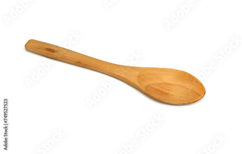 Empty wooden spoon isolated on white background. Natural kitchenware