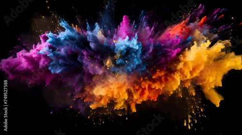 Explosion of colored powder on black background