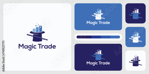 Vector logo design illustration of a growth graph with a hat and a magic wand in a modern, simple, clean and abstract style.