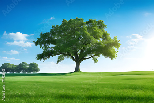 Green grass field with tree isolated on white background, for montage product display