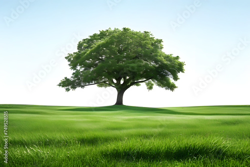 Green grass field with tree isolated on white background  for montage product display