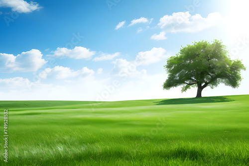 Green grass field with tree isolated on white background, for montage product display